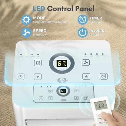KISSAIR Portable Air Conditioner 8000 BTU Ashrae, 3-in-1 Portable AC, Dehumidifier & Fan with 24-Hour Timer/Remote Control/Windows Kit (White)