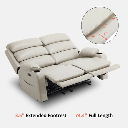 MCombo 63.4" Power Loveseat Recliner Sofa with Adjustable Headrest, Heat and Massage for Living Room, Faux Leather(Light Grey)