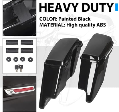 Kojem Hard Saddle Bags for 1993 - 2013 Harley Road King Glide Vivid Black Lockable Saddlebags