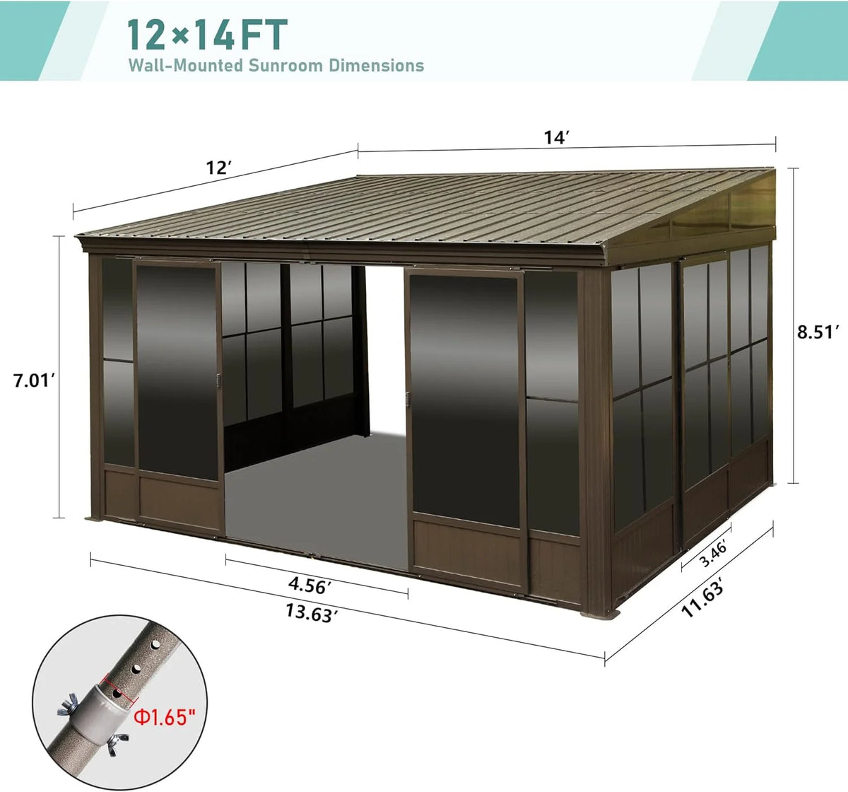 TOTAL Outdoor 10'x12' All-Season Sunroom Gazebo with Steel Roof, PVC Screen, Front & Side Door, Brown