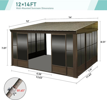 TOTAL Outdoor 10'x12' All-Season Sunroom Gazebo with Steel Roof, PVC Screen, Front & Side Door, Brown