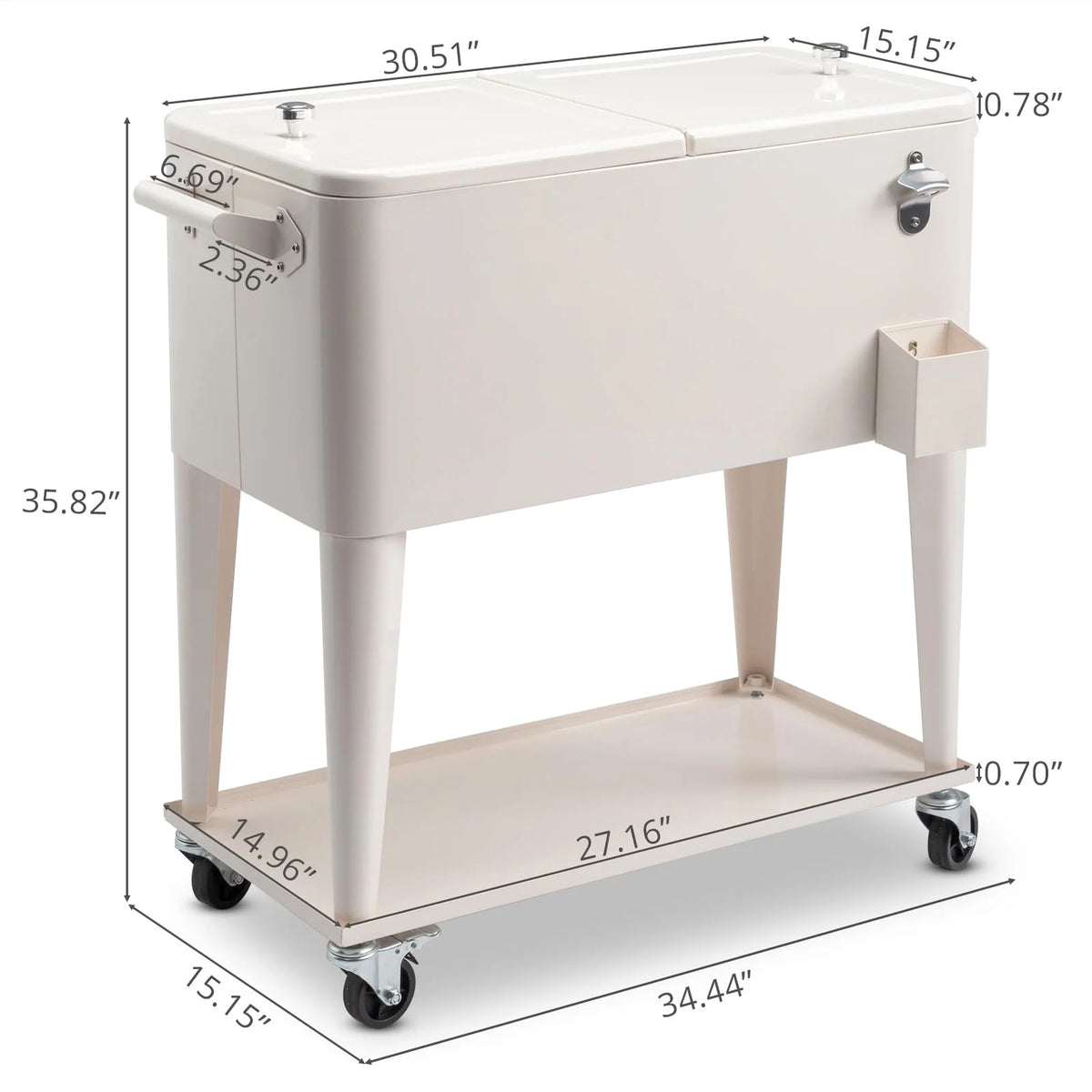 BNSPLY 80 Quart Outdoor Cooler Cart Rolling Ice Chest Cooler Cart, Portable Patio Cooler with Bottle Opener, Handles and Drainage, Standing Cooler for Patio Party, Camping and BBQ, Mint Green