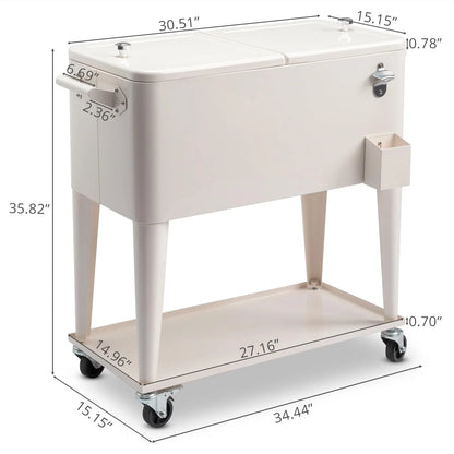 BNSPLY 80 Quart Outdoor Cooler Cart Rolling Ice Chest Cooler Cart, Portable Patio Cooler with Bottle Opener, Handles and Drainage, Standing Cooler for Patio Party, Camping and BBQ, Mint Green