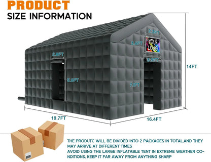 Jocisland 20x16x14 ft Large Black Inflatable Night Club Tent for Adults with 2 Side Doors, Inflatable Nightclub with Logo Area Gazebo Event House