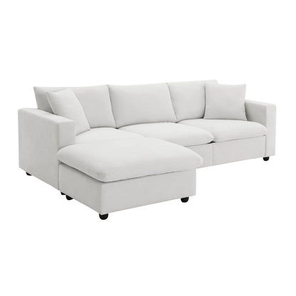 Harper & Bright Designs Modern Sectional Sofa 3 Seat Couch with Ottoman, Upholstered L Shaped Cloud Couch for Small Space Apartment Office, White