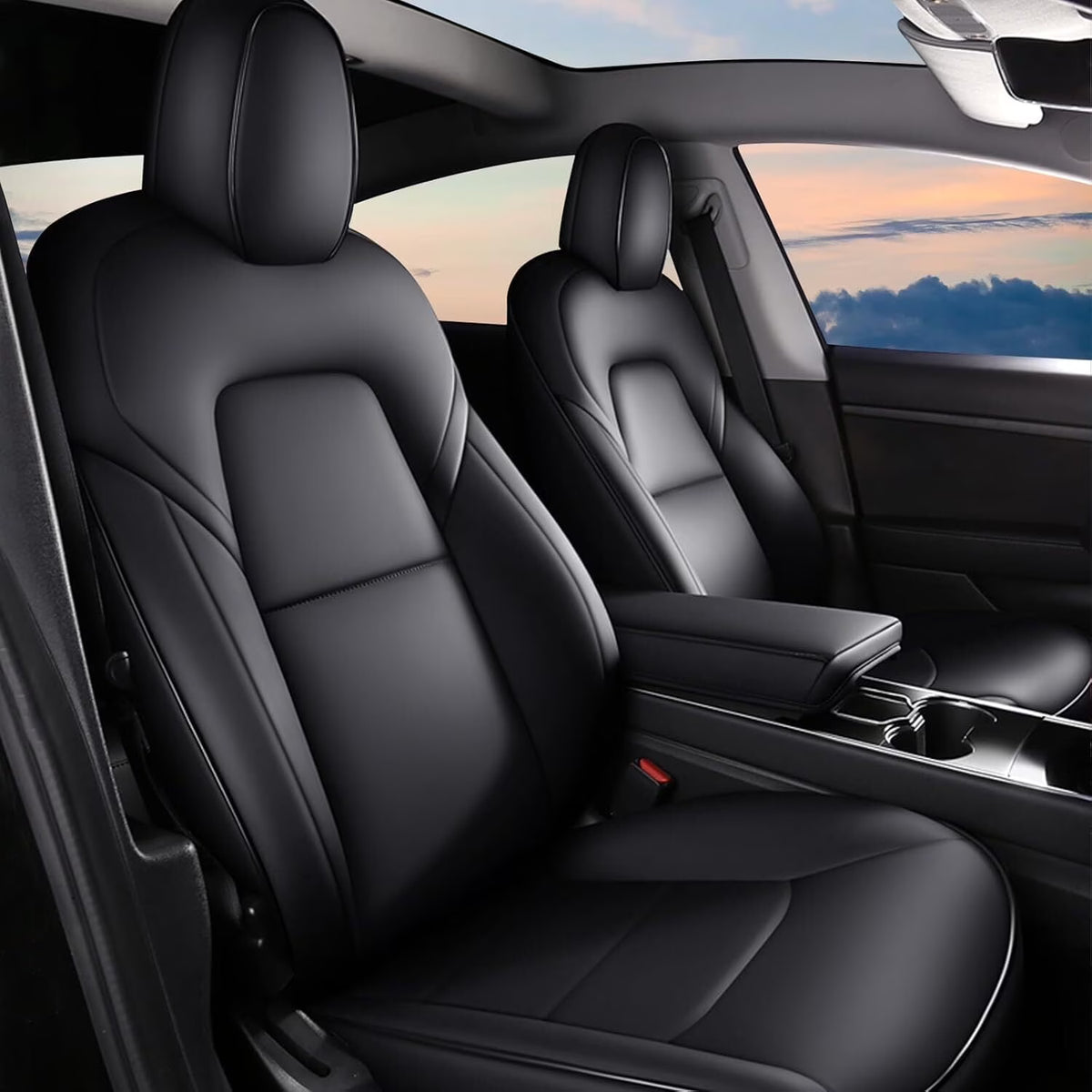 AOMSAZTO Car Seat Cover for Tesla Model Y 2023 2024 - Full Set Customized Faux Leather Seat Covers (Black,5 Seater)