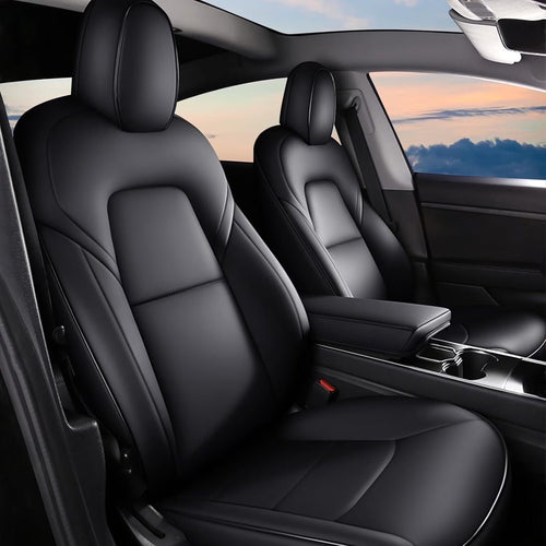 AOMSAZTO Car Seat Cover for Tesla Model Y 2023 2024 - Full Set Customized Faux Leather Seat Covers (Black,5 Seater)