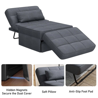 Aukfa 36" Wide Folding Chaise Futon Convertible Sofa Bed, Ottoman, Adjustable Backrest, Linen, Gray