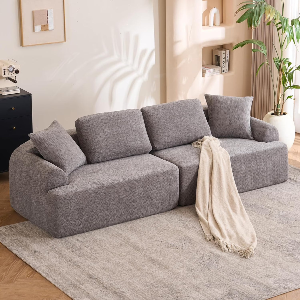 Loveseat Sectional Sofa for Living Room, 65’�?Modern Luxury Plush Chenille Extra Deep Seat Curved Cloud Floor Couch with 3 Throw Pillows for Small Spaces, No Assembly Needed, Sapphire Blue