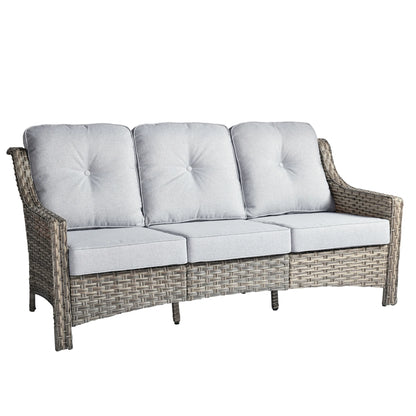 Ovios Outdoor Patio Sofa 3-Seater with Cushions All-Weather Wicker Rattan Couch for Garden, Porch, or Backyard