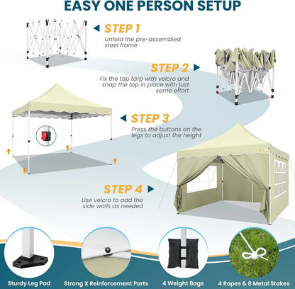 SANOPY 10' x 20' Pop up Canopy Party Tent with 6 Removable Sidewalls, Wave Eave Outdoor Waterproof Patio Gazebo Tent with Carry Bag, Backyards Camping Picnics, Black