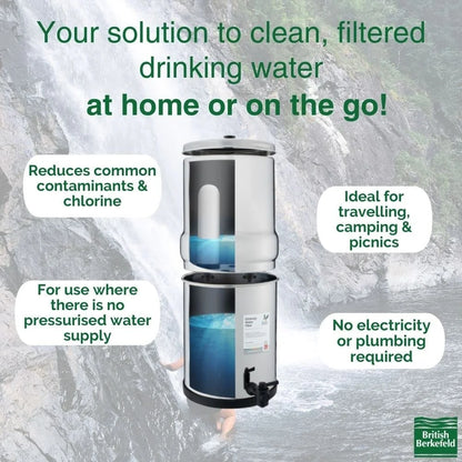 British Berkefeld Doulton Gravity Water Filter System 1 Liter Compact Portable Stainless Steel Water Filter System for Home with 1 Doulton NSF certified Ceramic Ultra Sterasyl Cartridge