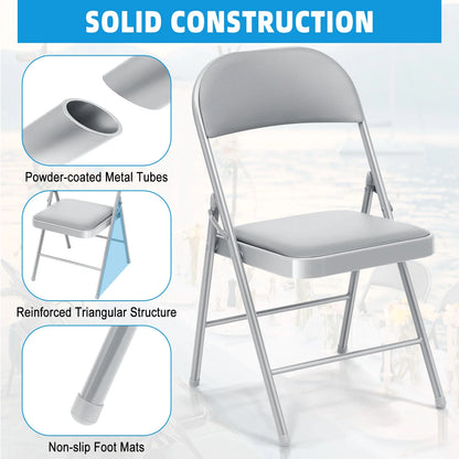 SUGIFT 4 Pack Vinyl Padded Folding Chair Portable Dining Chairs for Indoor and Outdoor