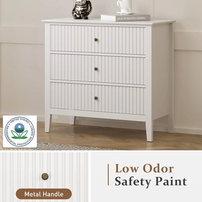 Heynemo Beige 6 Drawer Dresser, Fluted Modern Wood Chest