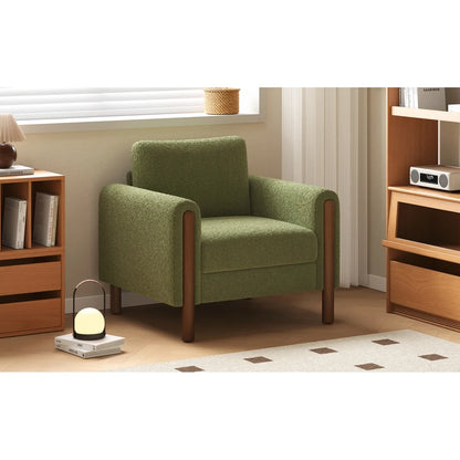 Oversized Accent Chair, Upholstered Living Room Chairs Single Sofa Chair with Walnut Legs, Curved handrail, Green