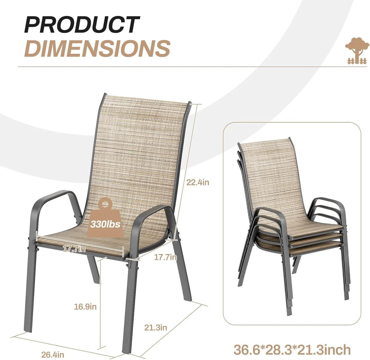 LAZY BUDDY Patio Chairs Set of 4, Stackable Outdoor Dining Chairs, Heavy Duty Breathable Chairs for Backyard, Garden, Lawn 330lbs