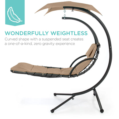 Best Choice Products Hanging Curved Chaise Lounge Chair Swing for Backyard, Patio w/ Pillow, Shade, Stand - Teal
