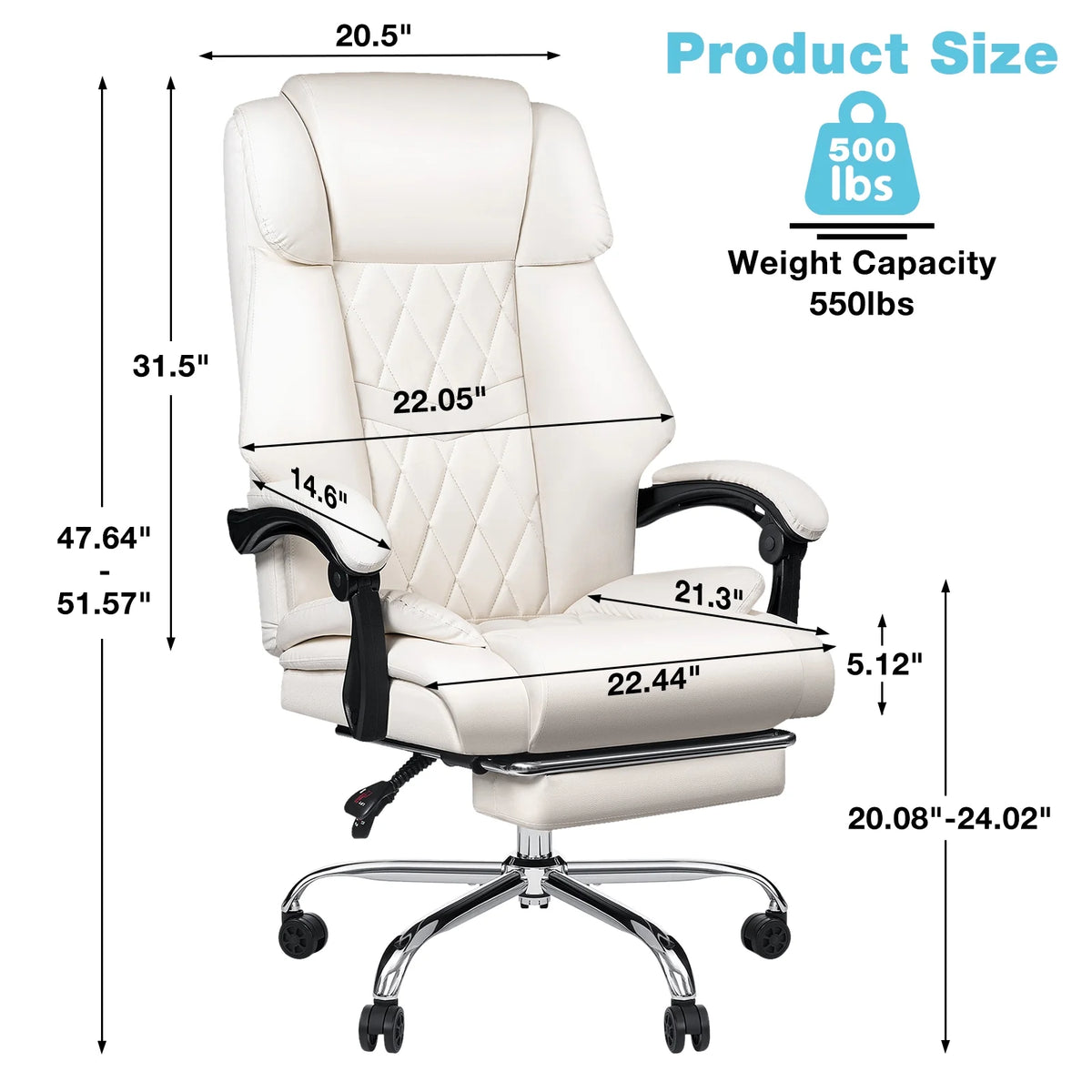Hoffree Executive Office Chair Big and Tall Office Chair with Footrest Reclining Leather Chair High Back Ergonomic Computer Desk Chair with Lumbar Back Support for Home Office 500lbs, Black