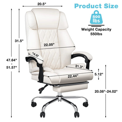 Hoffree Executive Office Chair Big and Tall Office Chair with Footrest Reclining Leather Chair High Back Ergonomic Computer Desk Chair with Lumbar Back Support for Home Office 500lbs, Black