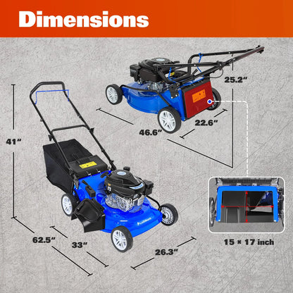 Anlibatt 21 Inch Gas Lawn Mower, Gasonline Lawnmower Walk-Behind Push Mowers With Bagging 201cc 5.7HP 4-Cycle OHV Engine, Adjustable Cutting Height Gas Powered Lawnmower