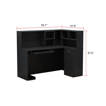 MONSLIPA L-Shape Wood Reception Desk with , Register Stand Reception Center Desk, White