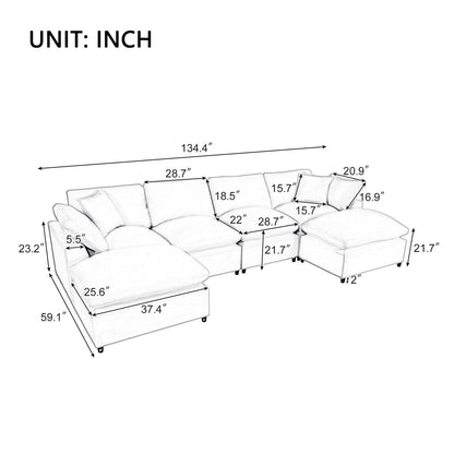 Harper & Bright Designs Convertible Modular Sectional Sofa with 2 Removable Ottomans & Pillows, Large U Shape Cloud Couch with Reversible Chaise for Living Room, Grey