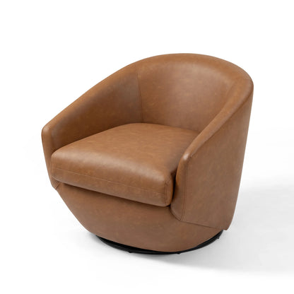 DREAMSIDEA Faux Leather Swivel Accent Chair Sets of 2 360�� Swivel Barrel Chair,Swivel Club Sofa for Living Room, Bedroom, Office,Brown