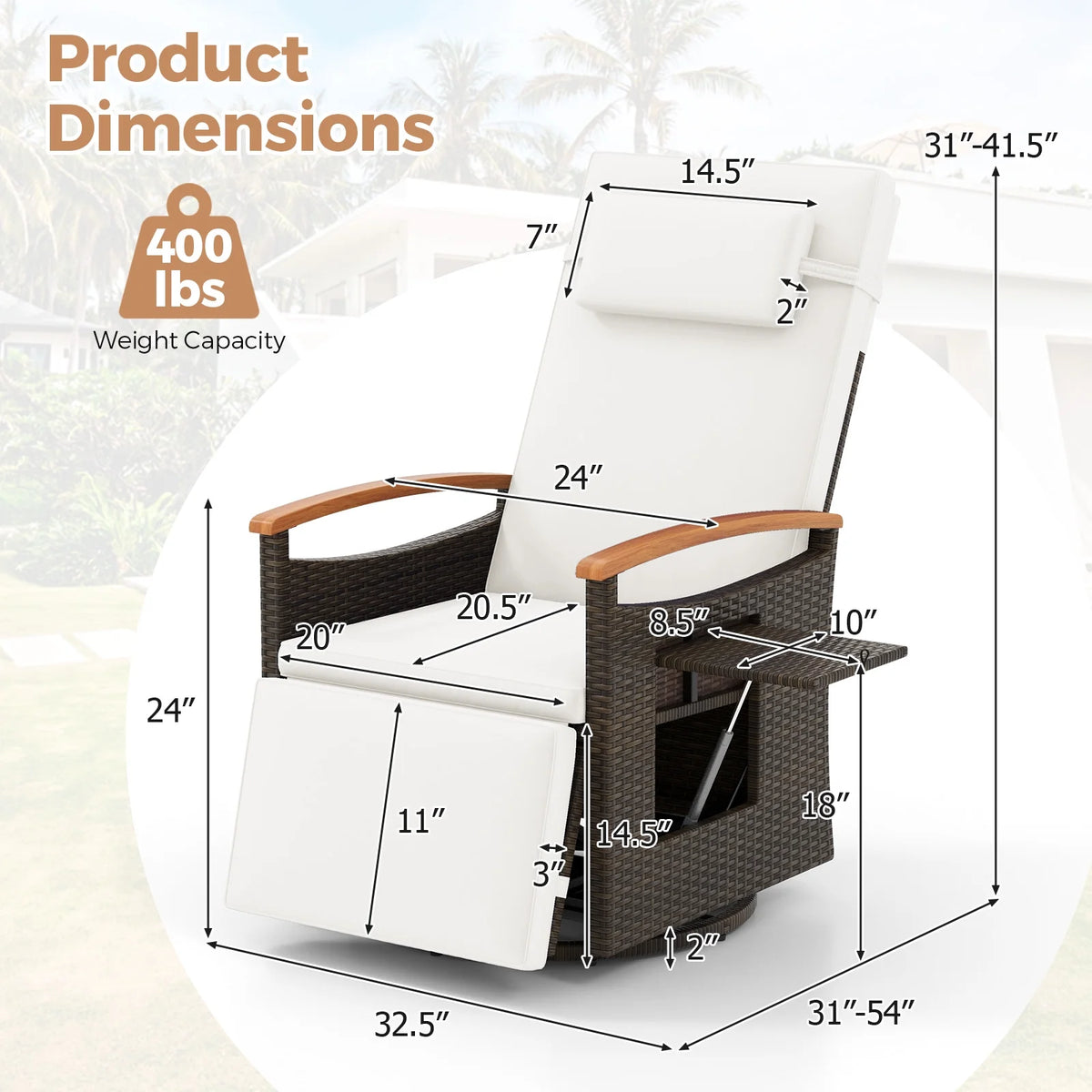 Costway Outdoor 360�� Swivel Rattan Recliner Chair Patio Wicker Chaise Lounge Chair Beige