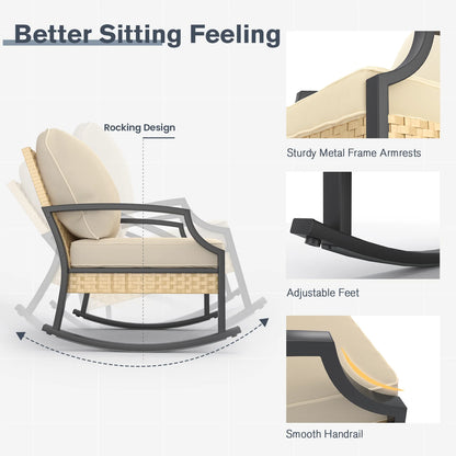 AECOJOY Patio Furniture Sets On Sale,Metal Outdoor Furniture Sets Clearance,Wicker Rattan Patio Conversation Sets For Porch, Garden and Backyard,Beige