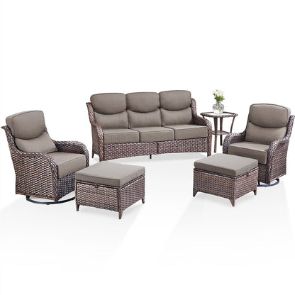 Bellefurn Luxury Outdoor Patio Furniture Set,Swivel Rocker Patio Chairs with 6-inch Thick Cushion,Patio Sofa and Glass Coffee Table,Outdoor Conversation Set for Porch, Deck, Yard