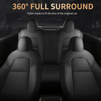 AOMSAZTO Car Seat Cover for Tesla Model Y 2023 2024 - Full Set Customized Faux Leather Seat Covers (Black,5 Seater)