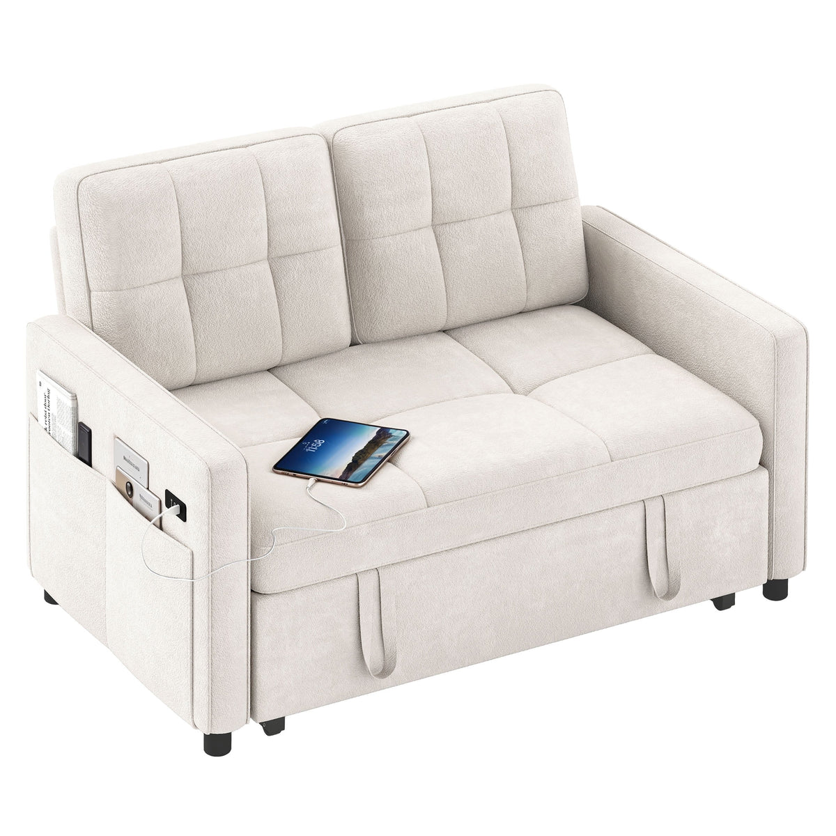 Dextrus  3-in-1 Convertible Futon Sofa Bed, Modern Sleeper Sofa with Pull-Out Bed for Small Place, Beige