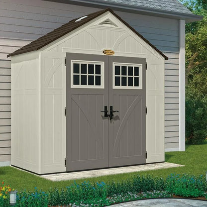 Suncast Metal and Resin Storage Shed, Vanilla, 8ft x 10ft, 547 Cu. ft. coverage area