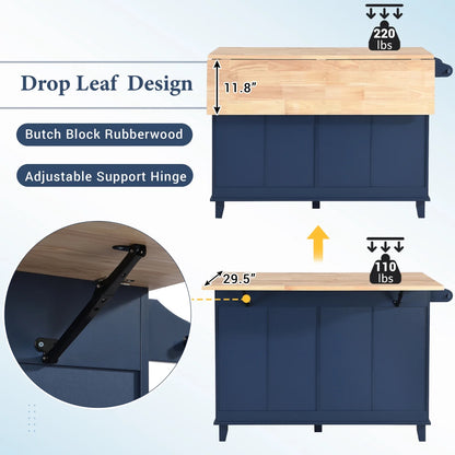 Kitchen Island with Storage, Portable Kitchen Island on Wheels with Drop-Leaf and 2 Stools, Built-in 4 Drawers and Towel Rack, Rolling Kitchen Island Cart for Home, Kitchen and Dining Room, White