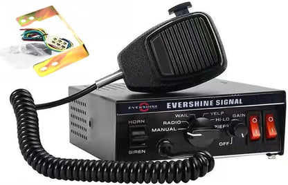 Evershine Signal 12V 100W Police Siren PA System Kit with Heavy Duty Siren Amplifier Flat Speaker Hanheld Mirophone 7 Tones Warning Emergency Siren for Vehicles Tow Truck UTV ATV Van Car POV RV