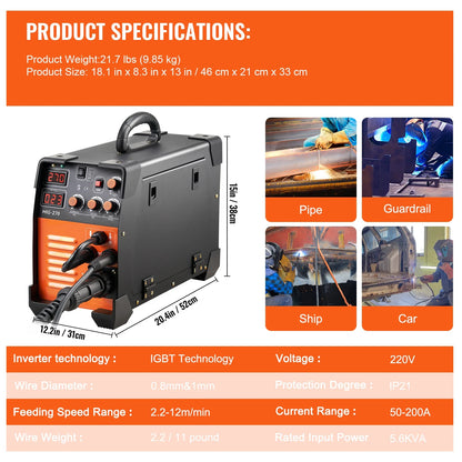 KFFKFF MIG Welder, Tri-functional Welding Equipment, 270 Amp MIG Lift TIG Arc Welding Mechanism 110V 220V TIG Welding Unit Lift ARC Welding Apparatus Digital Indicator