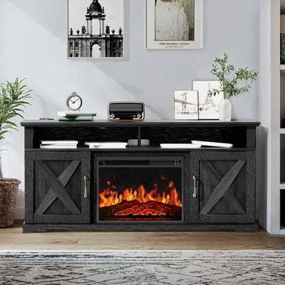 Electric Fireplace TV Stand for TVs up to 75", Farmhouse Entertainment Center with Fireplace, Grey