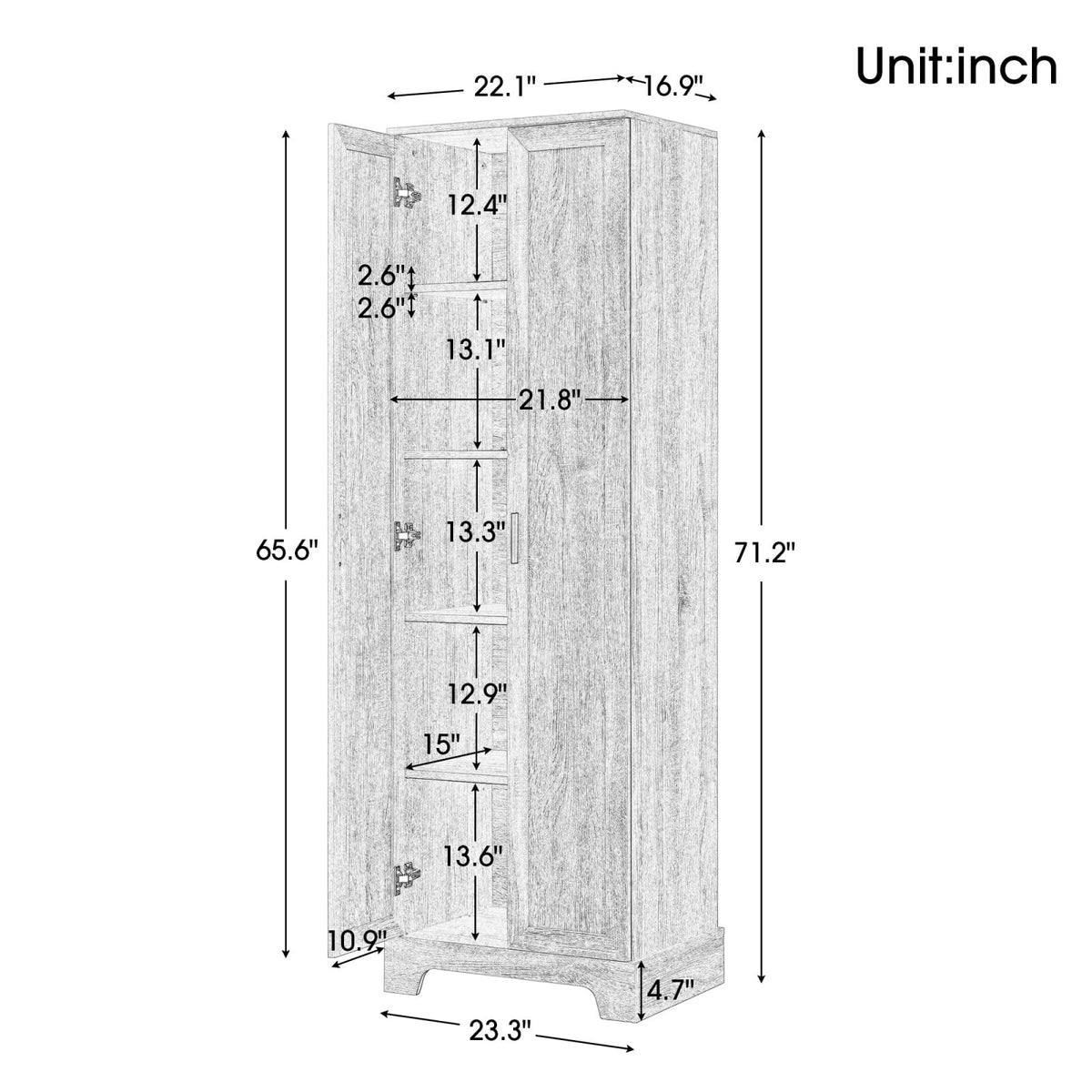 22'' Double Door Storage Cabinet with Adjustable Shelves, High Quality Bathroom Cabinet with  MDF Material, for Living room, Bathroom, Black
