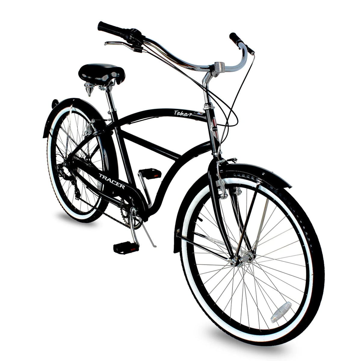 TRACER TAHA Beach Cruiser Bike for Men,26 Inch Wheels, Hi Ten Steel Frame, 7 Speed, Hybrid Bike for Adults, Complete Cruiser Bikes, Coaster Brake, Matte Black