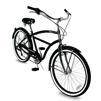 TRACER TAHA Beach Cruiser Bike for Men,26 Inch Wheels, Hi Ten Steel Frame, 7 Speed, Hybrid Bike for Adults, Complete Cruiser Bikes, Coaster Brake, Matte Black