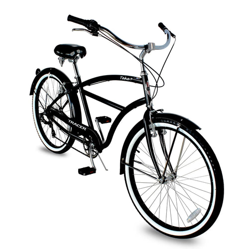 TRACER TAHA Beach Cruiser Bike for Men,26 Inch Wheels, Hi Ten Steel Frame, 7 Speed, Hybrid Bike for Adults, Complete Cruiser Bikes, Coaster Brake, Matte Black