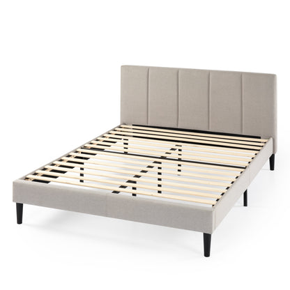 Zinus Maddon 35" Upholstered Platform Bed Frame, Beige, Adult, Queen