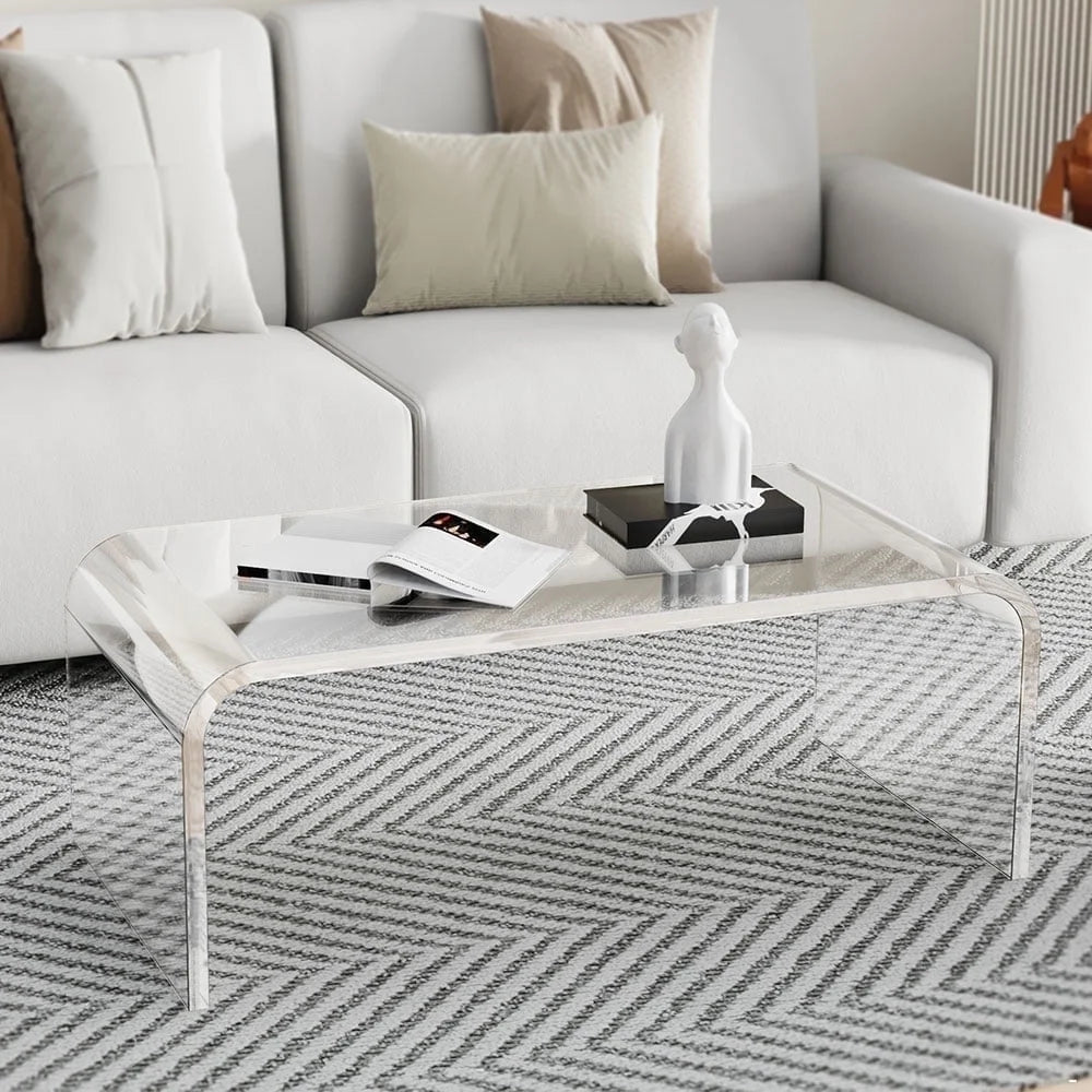 Ageszoe Coffee Table with Storage Shelf ,Acrylic Modern Clear End Table,Kid's Table for Livingroom, 32"L x 16"W x 16"H"