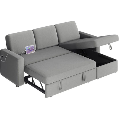 Alden Design Reversible Sectional Sofa with USB & Type-C Ports for Livingroom, Light Gray