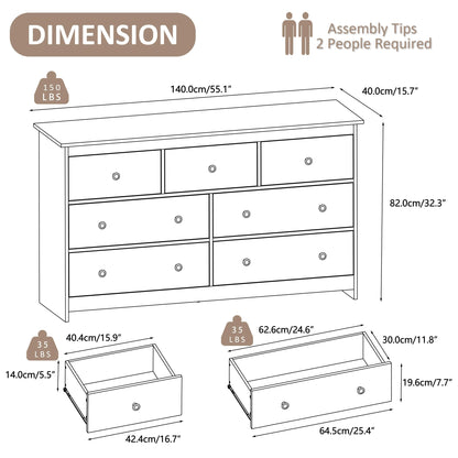 YouTrend 7 Drawer Dresser,White Dresser for Bedroom Drawer Organizer Storage Drawers,Wood Adult Storage Cabinet Living Room Hallway