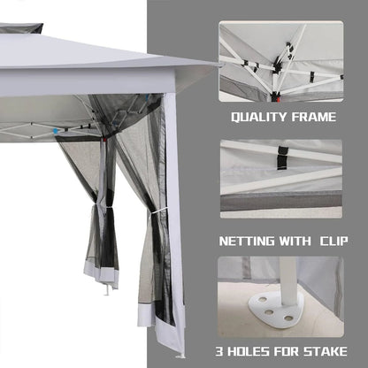 COBIZI 12x12 Outdoor Gazebo Pop Up Gazebo Canopy with Mosquito Netting Patio Tent Backyard Canopy with 2-Tiered Vented Top 3 Adjustable Height, Beige