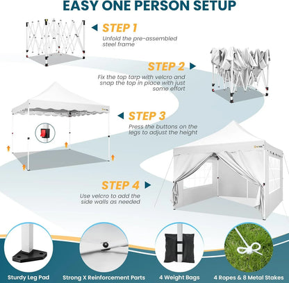 SANOPY 10' x 20' Pop up Canopy Party Tent with 6 Removable Sidewalls, Wave Eave Outdoor Waterproof Patio Gazebo Tent with Carry Bag, Backyards Camping Picnics, Black