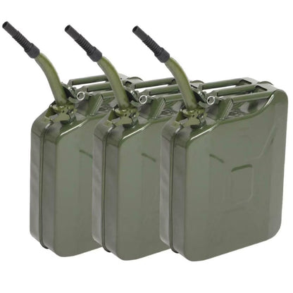 YUONAO 3-Pack 5 Gal (20L) Steel Gas Fuel Can �C Army Green Military-Grade Gasoline Container for Emergency, Outdoor, Off-Road, Camping