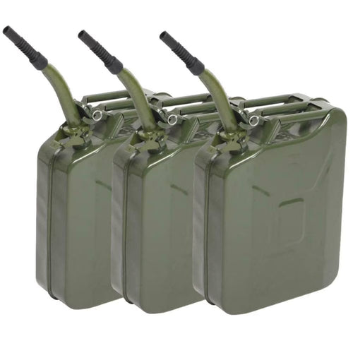 YUONAO 3-Pack 5 Gal (20L) Steel Gas Fuel Can �C Army Green Military-Grade Gasoline Container for Emergency, Outdoor, Off-Road, Camping