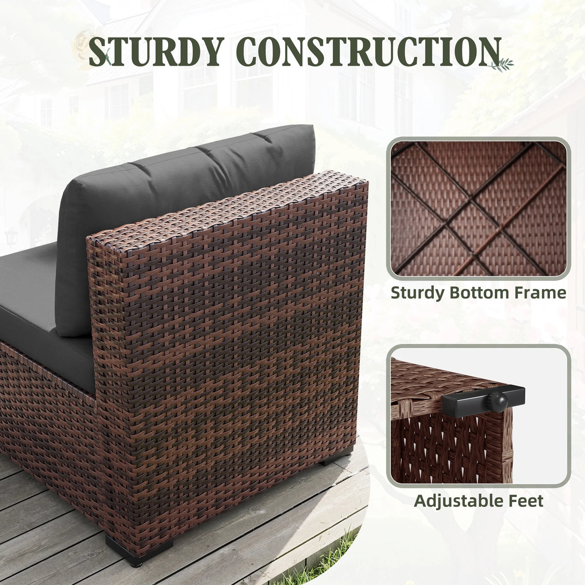 7 Pieces Patio Conversation Set, Outdoor Sectional PE Rattan Wicker Furniture Seat,Dark Gray